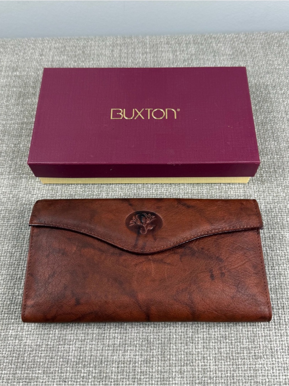 New Vintage Buxton Wallet Money Cards Brown Top Grain Cowhide Leather Checkbook